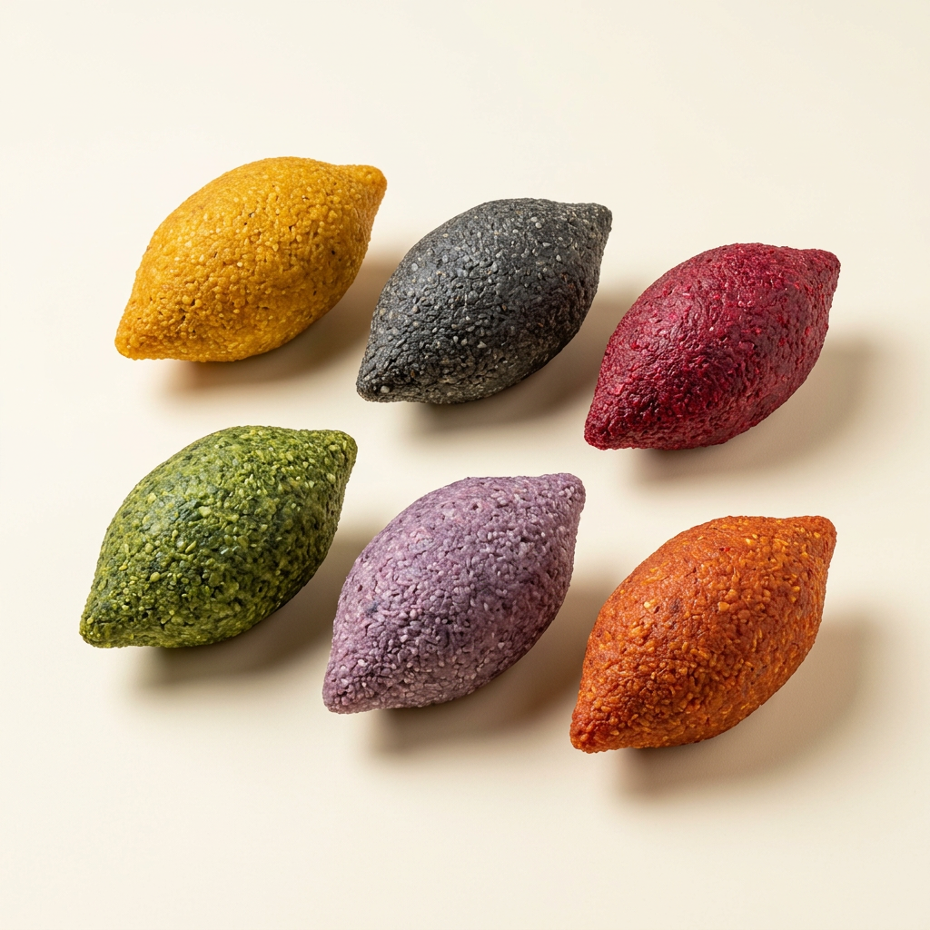 Rosetta vegan kibbeh in six colorful bases